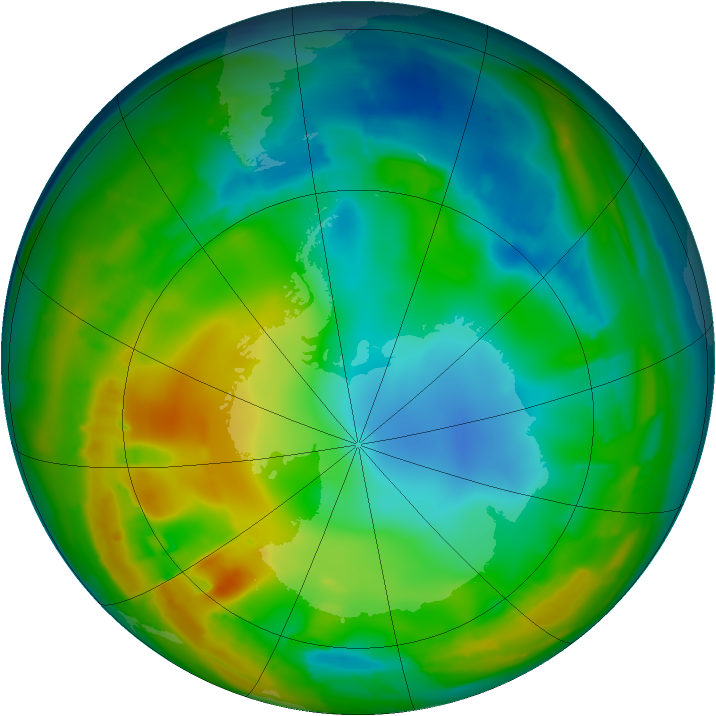 Antarctic ozone map for 20 July 2010